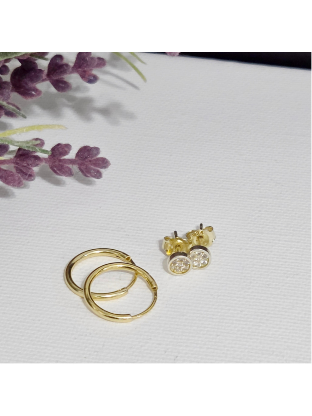 .925 Sterling Silver Gold/Silver Stud Hoop Earring Set